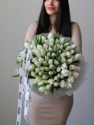 Букет из 85 белых тюльпанов